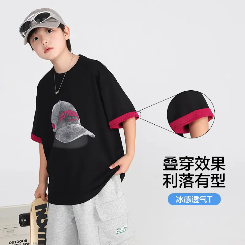 Boys Ice-Feel T-Shirt 2026 Summer Thin Black Pink - Image 5