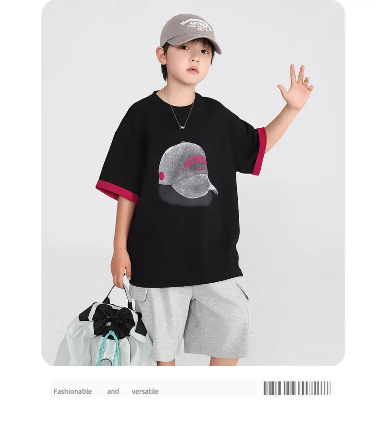 Boys Ice-Feel T-Shirt 2026 Summer Thin Black Pink — feature 13
