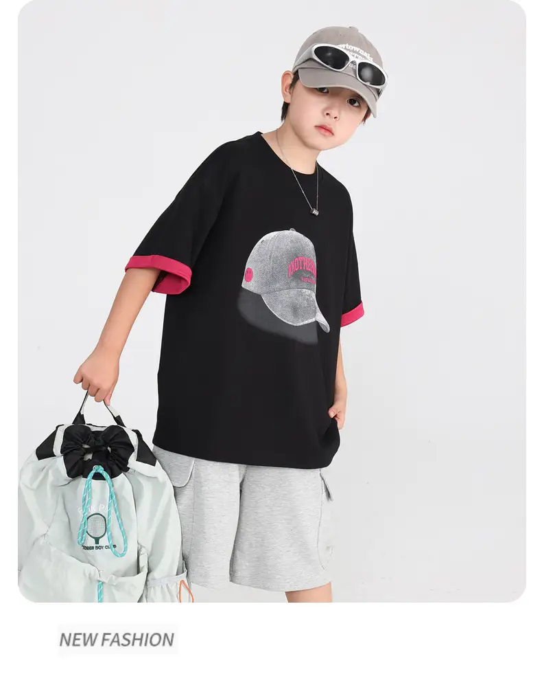 Boys Ice-Feel T-Shirt 2026 Summer Thin Black Pink — feature 14