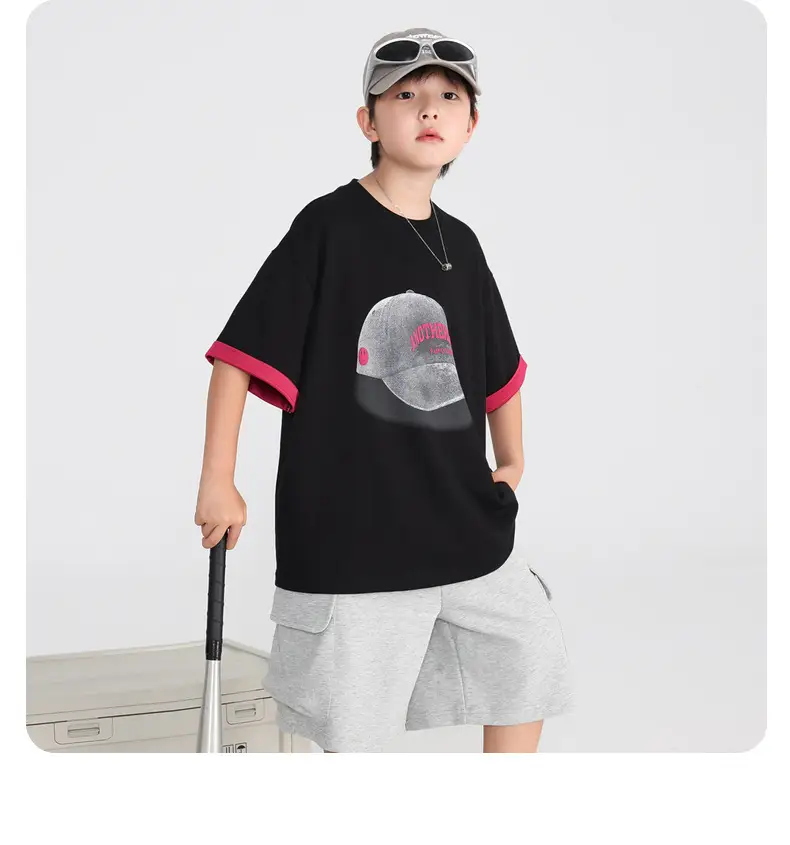 Boys Ice-Feel T-Shirt 2026 Summer Thin Black Pink — feature 15