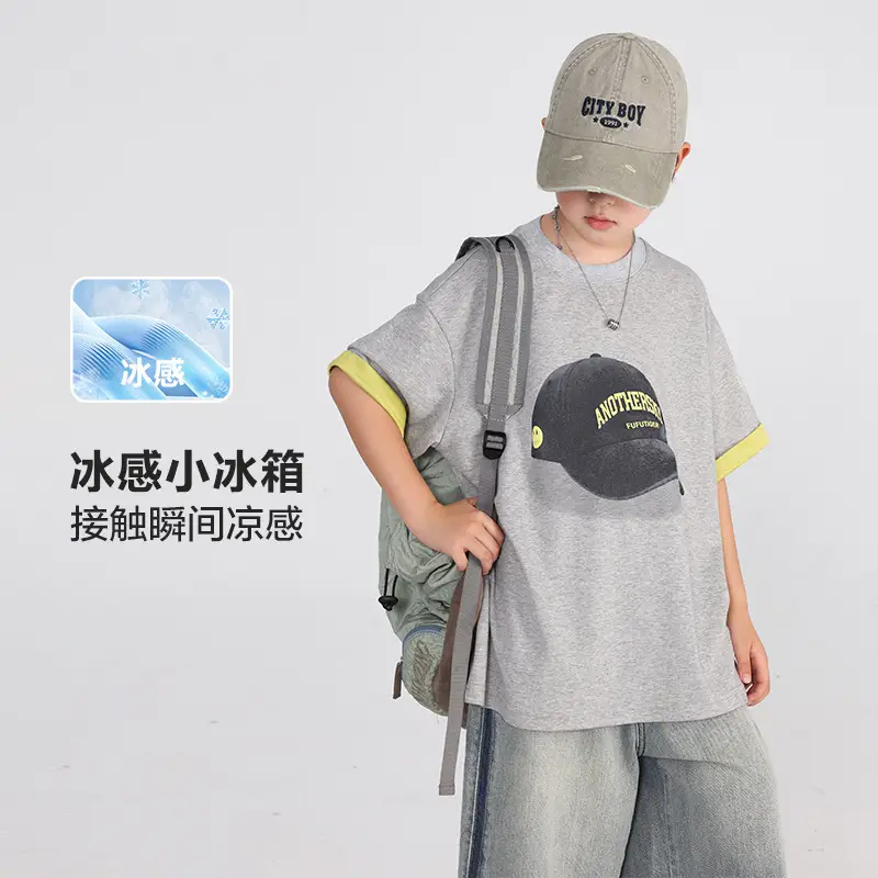 Boys Ice-Feel T-Shirt 2026 Summer Thin Black Pink - Image 2