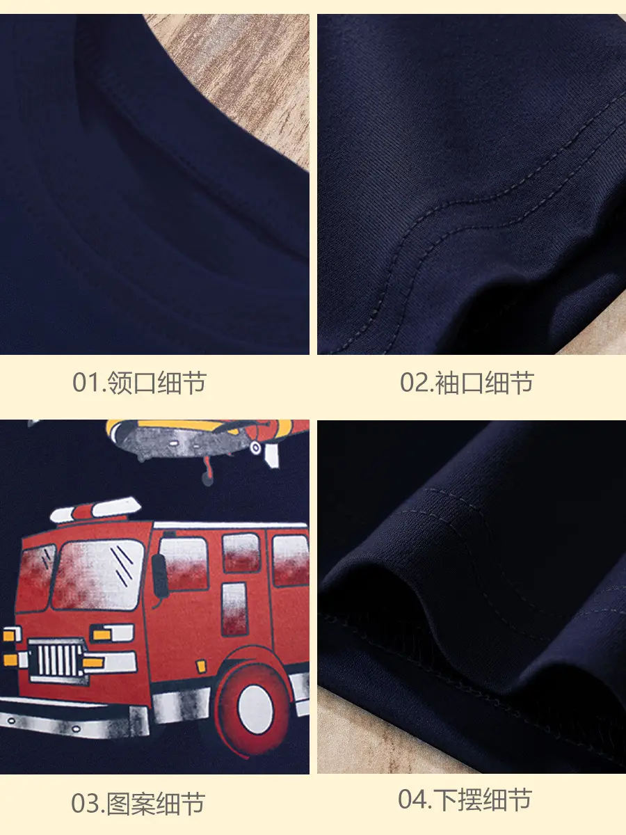 2025 Kids Cartoon Car T-Shirt Navy Cotton Short Sleeve - Image 4
