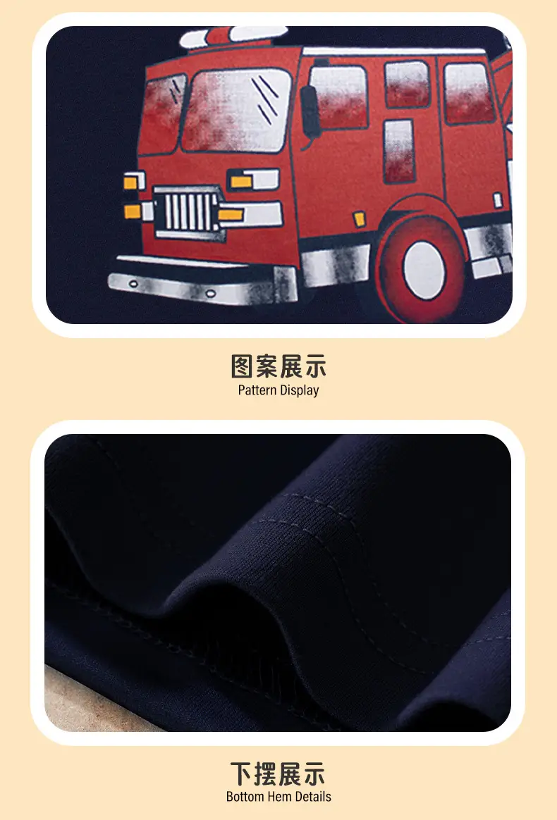 2025 Kids Cartoon Car T-Shirt Navy Cotton Short Sleeve — feature 9