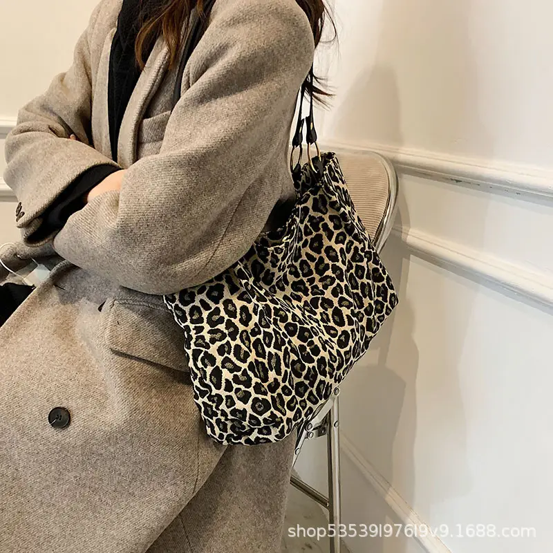 Leopard Canvas Shoulder Bag Large Capacity Women's Tote - Image 2