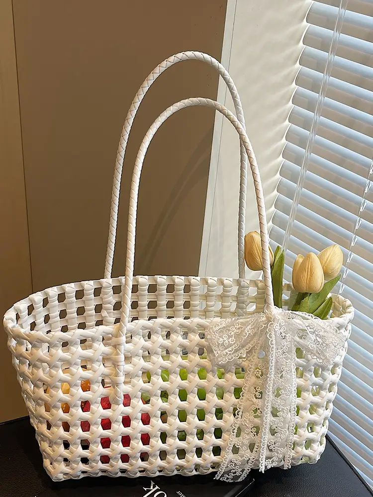2025 French Woven Basket with Bow for Women