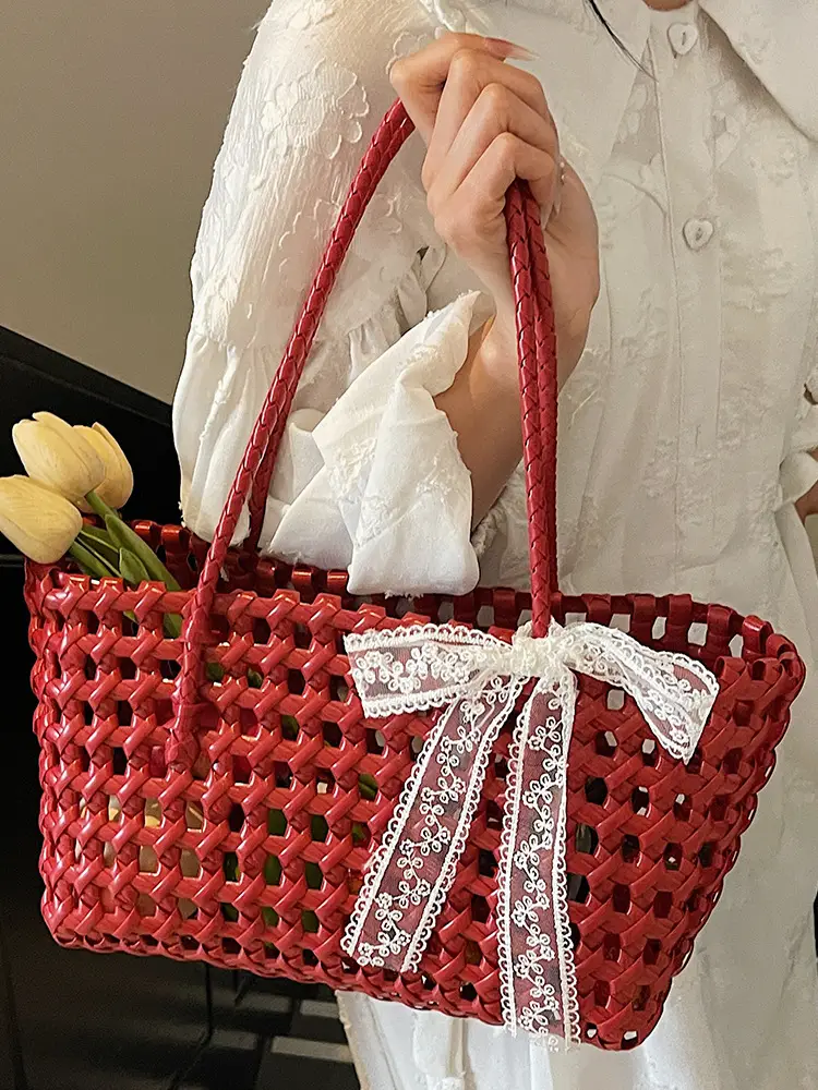 2025 French Woven Basket with Bow for Women