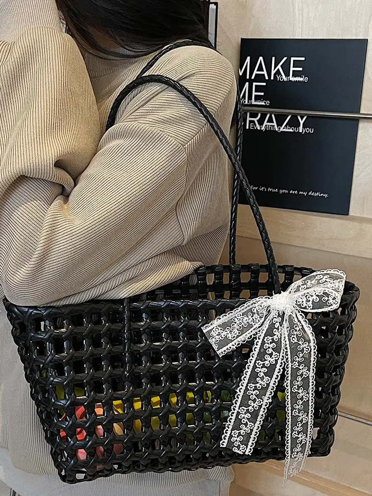 2025 French Woven Basket with Bow for Women