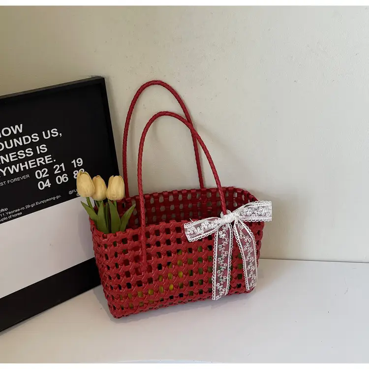 2025 French Woven Basket with Bow for Women