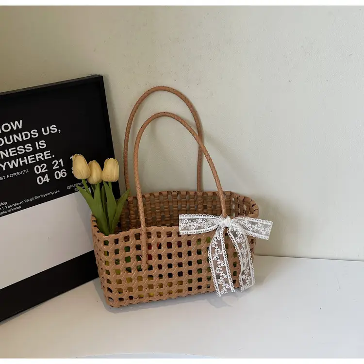 2025 French Woven Basket with Bow for Women