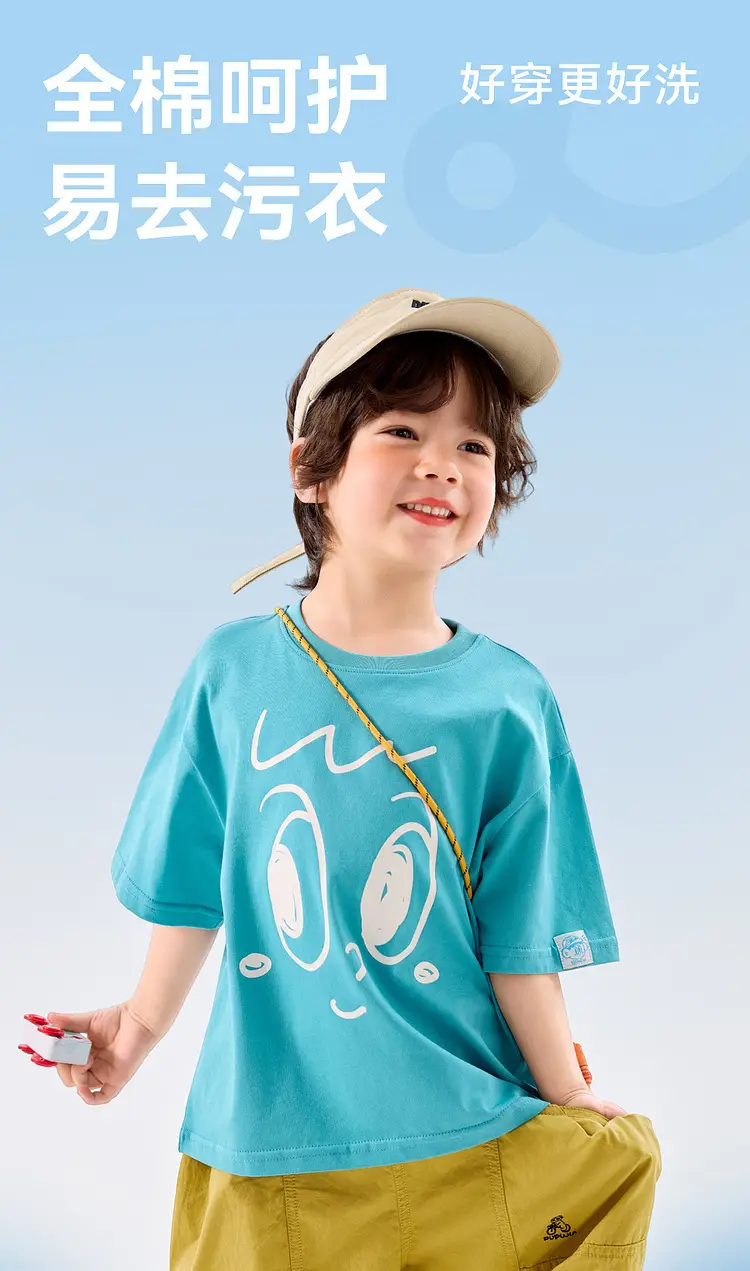 Children's Blue T-Shirt Summer Boys Half Sleeve — feature 3