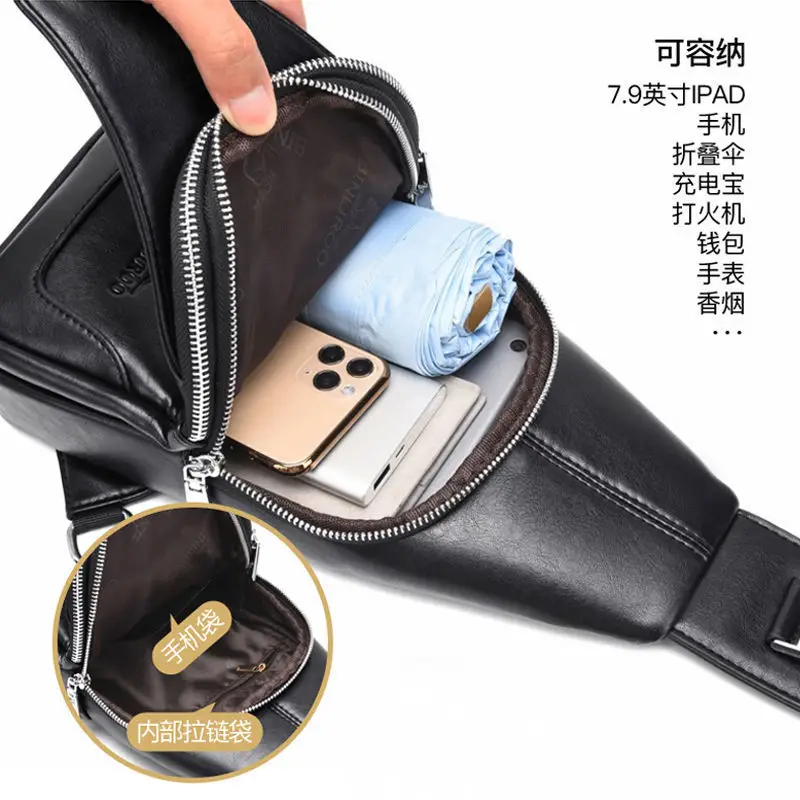 Men's Black Wireless Charging Crossbody Bag Large Capacity