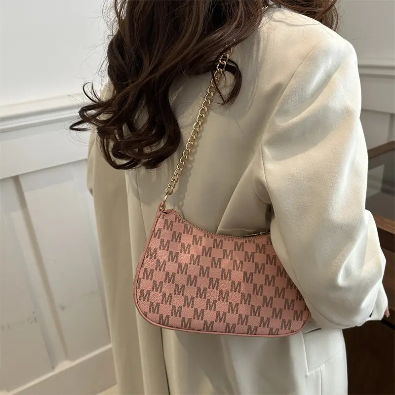 Pink Vintage Checkered Crossbody Bag for Women - Image 8