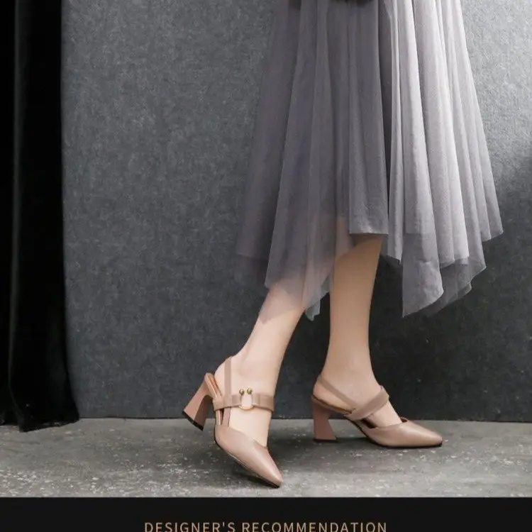 Summer new back empty sandals women's casual square horseshoe heel thick heel high heel fashion casual leather women's shoes wholesale