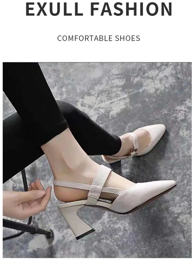 Summer new back empty sandals women's casual square horseshoe heel thick heel high heel fashion casual leather women's shoes wholesale — feature 2