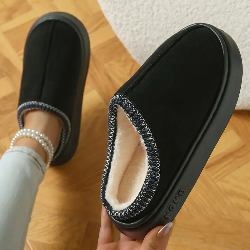 2026 New Cross-Border Model Solid Color Faux Suede Patchwork Home Slippers Thick-Soled Non-Slip Lightweight Warm Cotton Slippers for Women — feature 10