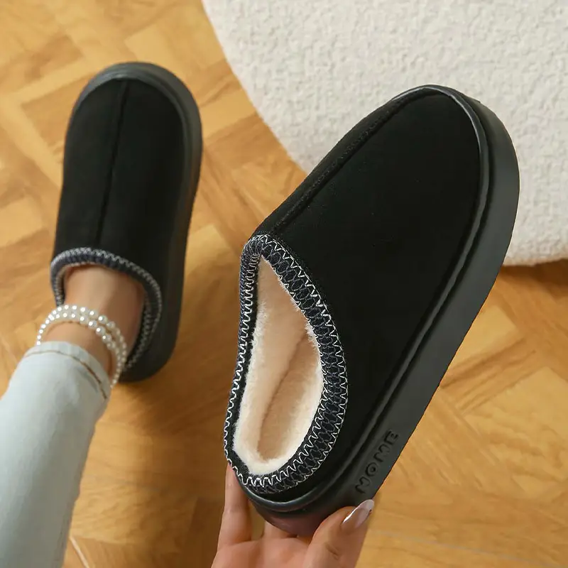 2026 New Cross-Border Model Solid Color Faux Suede Patchwork Home Slippers Thick-Soled Non-Slip Lightweight Warm Cotton Slippers for Women — feature 12