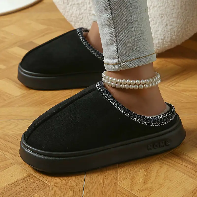 2026 New Cross-Border Model Solid Color Faux Suede Patchwork Home Slippers Thick-Soled Non-Slip Lightweight Warm Cotton Slippers for Women — feature 13
