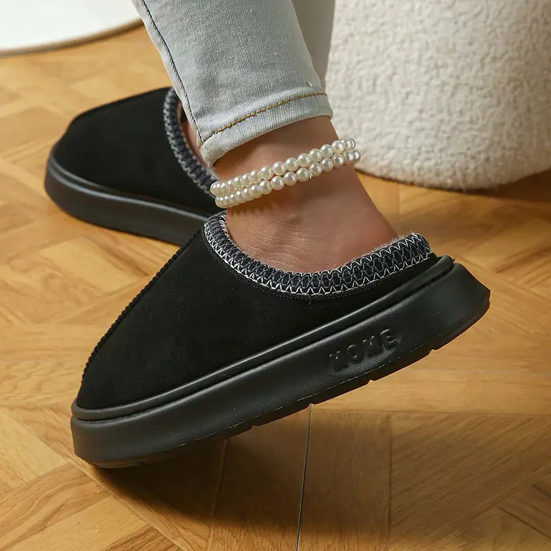 2026 New Cross-Border Model Solid Color Faux Suede Patchwork Home Slippers Thick-Soled Non-Slip Lightweight Warm Cotton Slippers for Women — feature 14