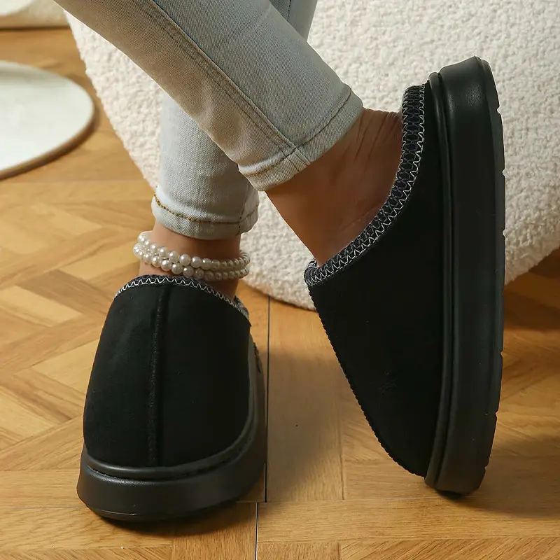 2026 New Cross-Border Model Solid Color Faux Suede Patchwork Home Slippers Thick-Soled Non-Slip Lightweight Warm Cotton Slippers for Women — feature 15