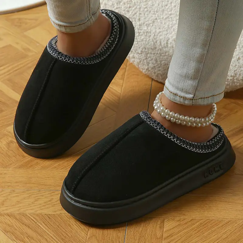 2026 New Cross-Border Model Solid Color Faux Suede Patchwork Home Slippers Thick-Soled Non-Slip Lightweight Warm Cotton Slippers for Women — feature 16