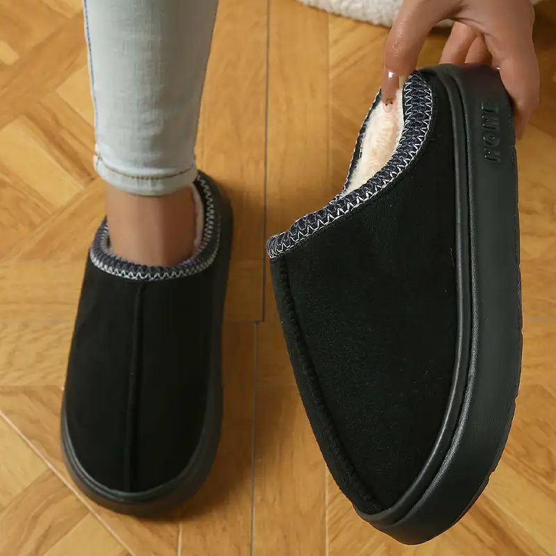 2026 New Cross-Border Model Solid Color Faux Suede Patchwork Home Slippers Thick-Soled Non-Slip Lightweight Warm Cotton Slippers for Women — feature 17