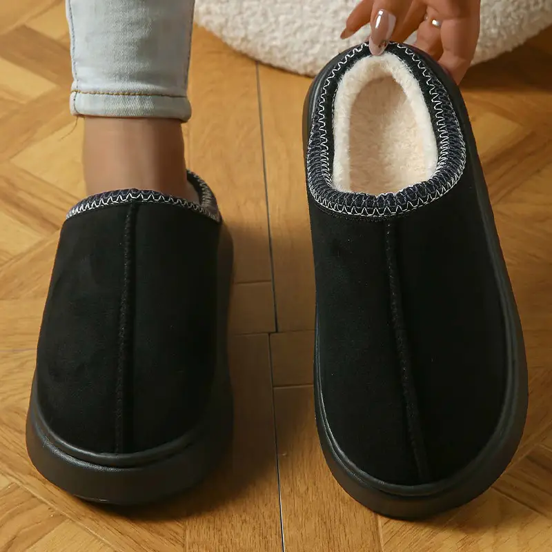 2026 New Cross-Border Model Solid Color Faux Suede Patchwork Home Slippers Thick-Soled Non-Slip Lightweight Warm Cotton Slippers for Women — feature 18