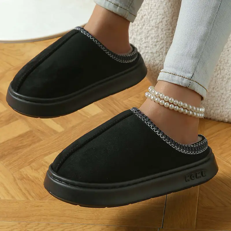 2026 New Cross-Border Model Solid Color Faux Suede Patchwork Home Slippers Thick-Soled Non-Slip Lightweight Warm Cotton Slippers for Women — feature 19