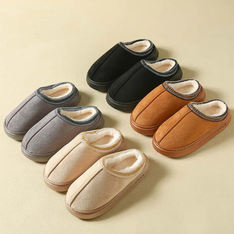 2026 New Cross-Border Model Solid Color Faux Suede Patchwork Home Slippers Thick-Soled Non-Slip Lightweight Warm Cotton Slippers for Women — feature 2