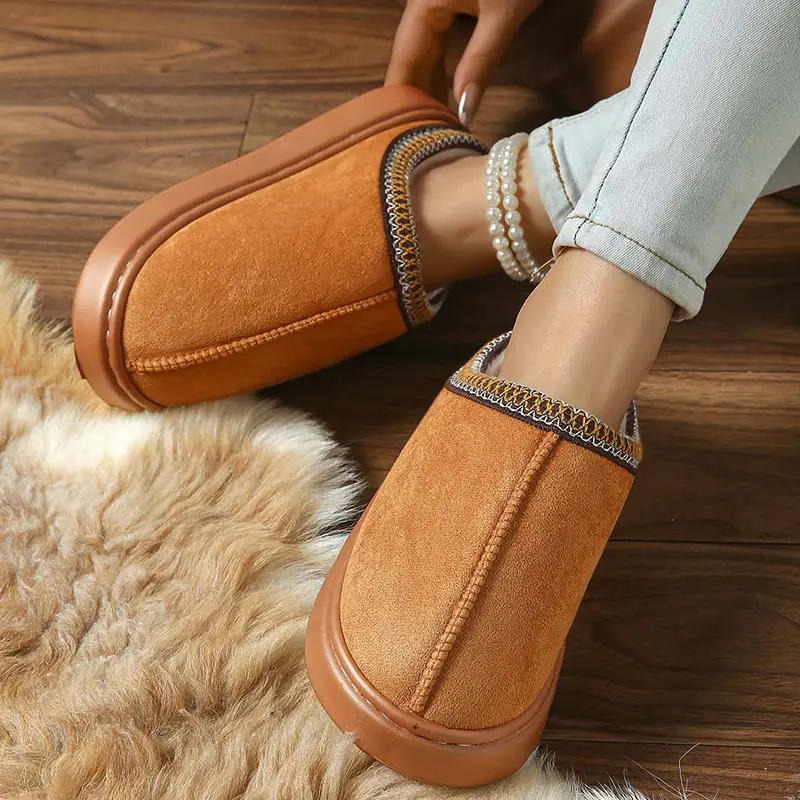 2026 New Cross-Border Model Solid Color Faux Suede Patchwork Home Slippers Thick-Soled Non-Slip Lightweight Warm Cotton Slippers for Women — feature 26