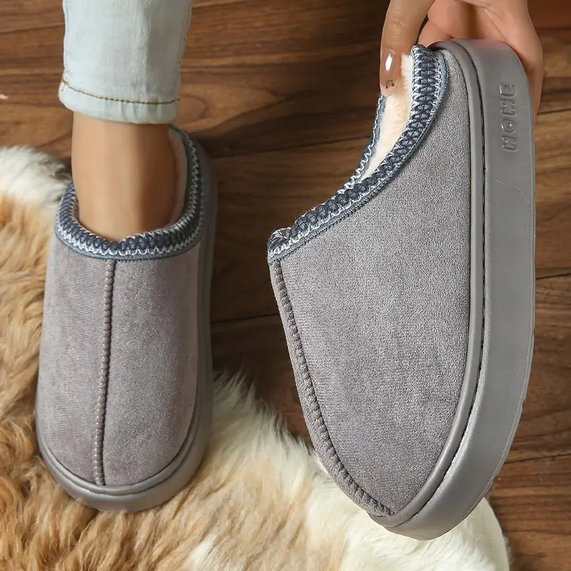 2026 New Cross-Border Model Solid Color Faux Suede Patchwork Home Slippers Thick-Soled Non-Slip Lightweight Warm Cotton Slippers for Women — feature 29