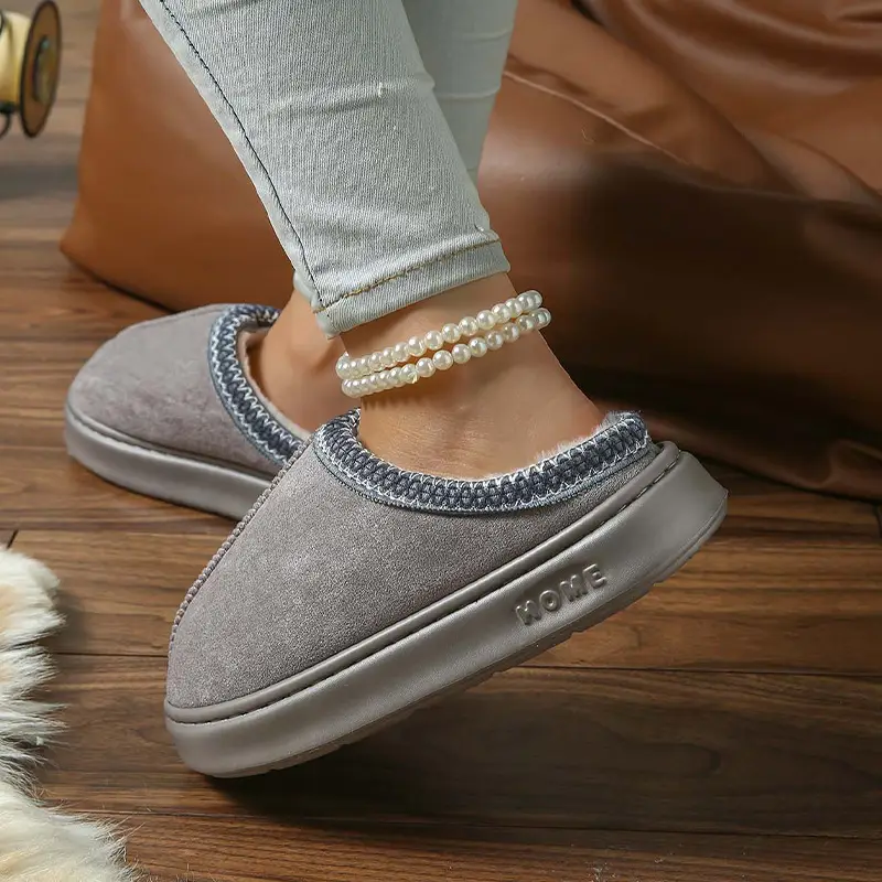 2026 New Cross-Border Model Solid Color Faux Suede Patchwork Home Slippers Thick-Soled Non-Slip Lightweight Warm Cotton Slippers for Women — feature 31