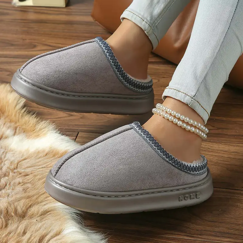 2026 New Cross-Border Model Solid Color Faux Suede Patchwork Home Slippers Thick-Soled Non-Slip Lightweight Warm Cotton Slippers for Women — feature 32
