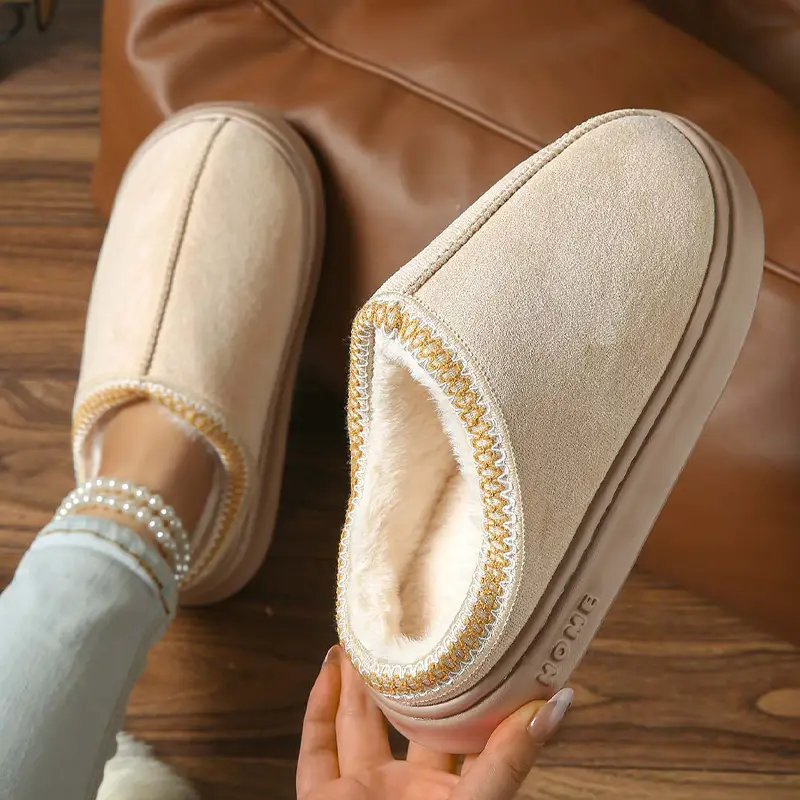 2026 New Cross-Border Model Solid Color Faux Suede Patchwork Home Slippers Thick-Soled Non-Slip Lightweight Warm Cotton Slippers for Women — feature 36