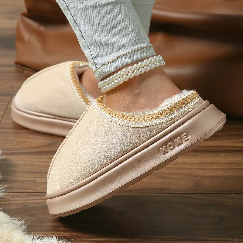 2026 New Cross-Border Model Solid Color Faux Suede Patchwork Home Slippers Thick-Soled Non-Slip Lightweight Warm Cotton Slippers for Women — feature 41