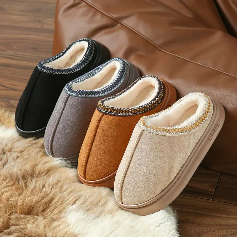 2026 New Cross-Border Model Solid Color Faux Suede Patchwork Home Slippers Thick-Soled Non-Slip Lightweight Warm Cotton Slippers for Women — feature 5