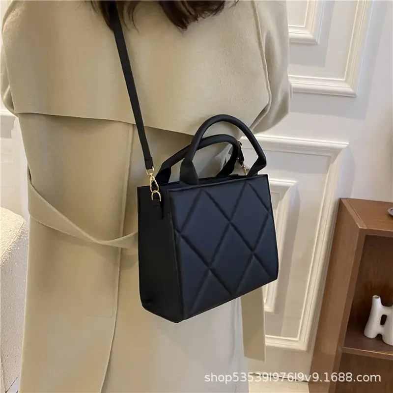 Black Quilted Shoulder Crossbody Bag XL Oversized - Image 4