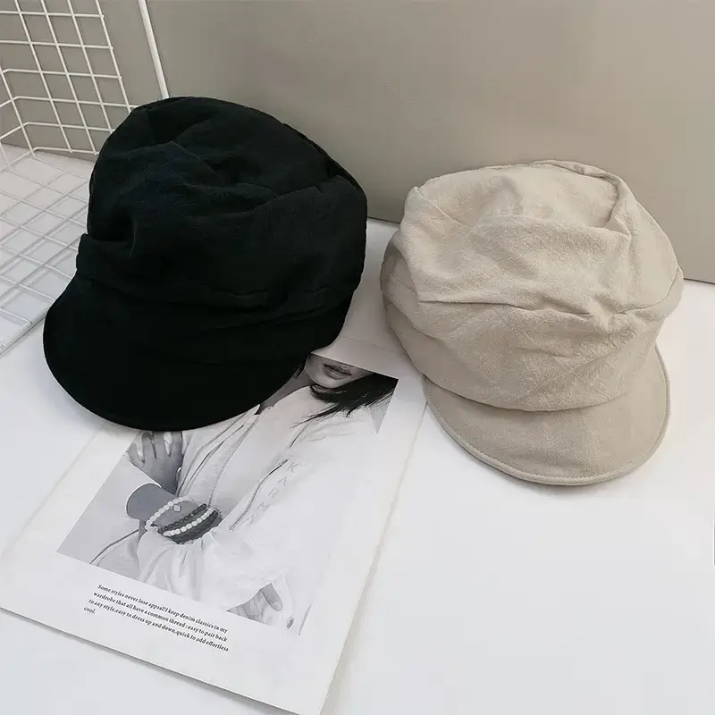 Japanese Style Thin Beret Hat for Women Sun Protection Beige