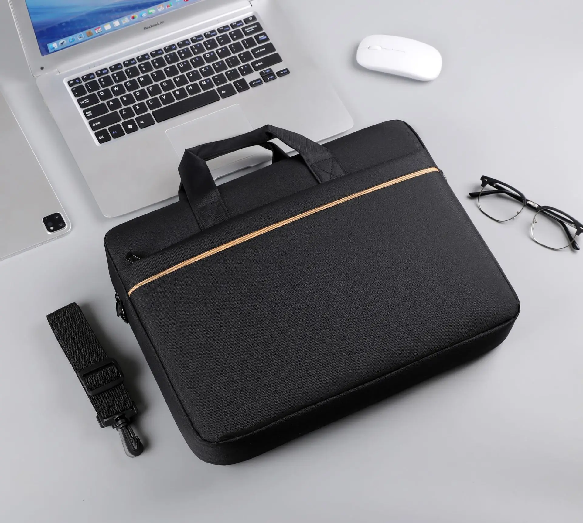 Gray Business Laptop Crossbody Bag with Handle