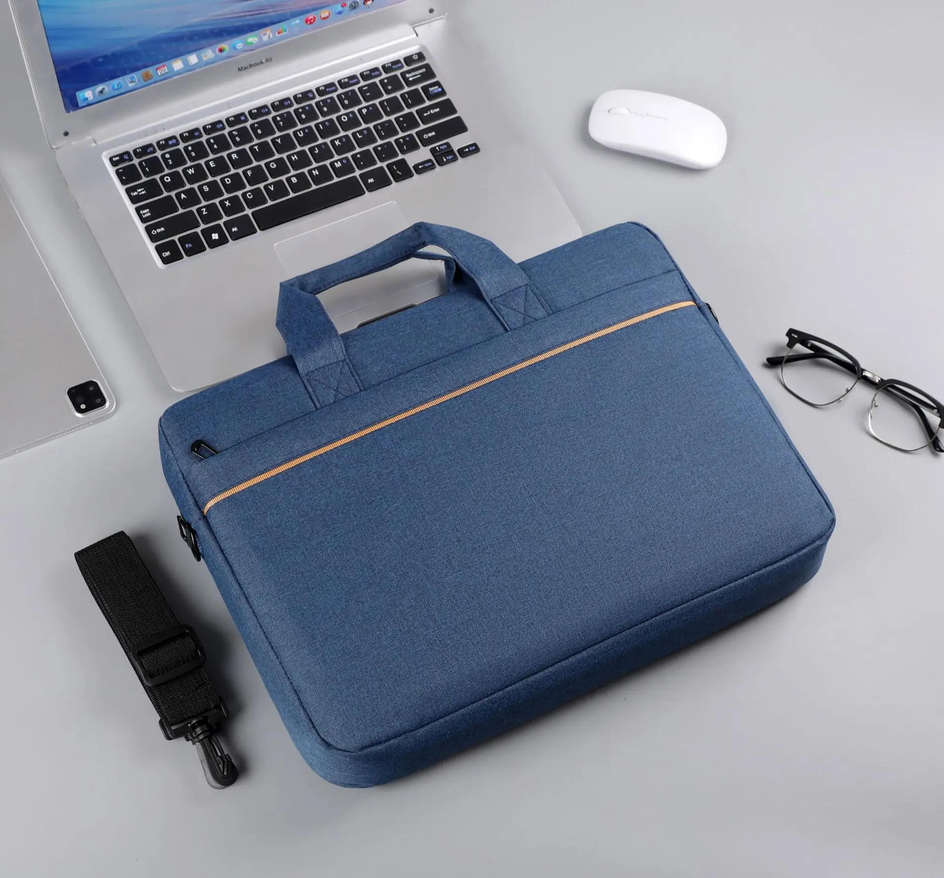 Gray Business Laptop Crossbody Bag with Handle