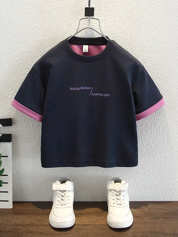 8176 Kids T-Shirt Navy Pink Sleeve Summer Wear - Image 3