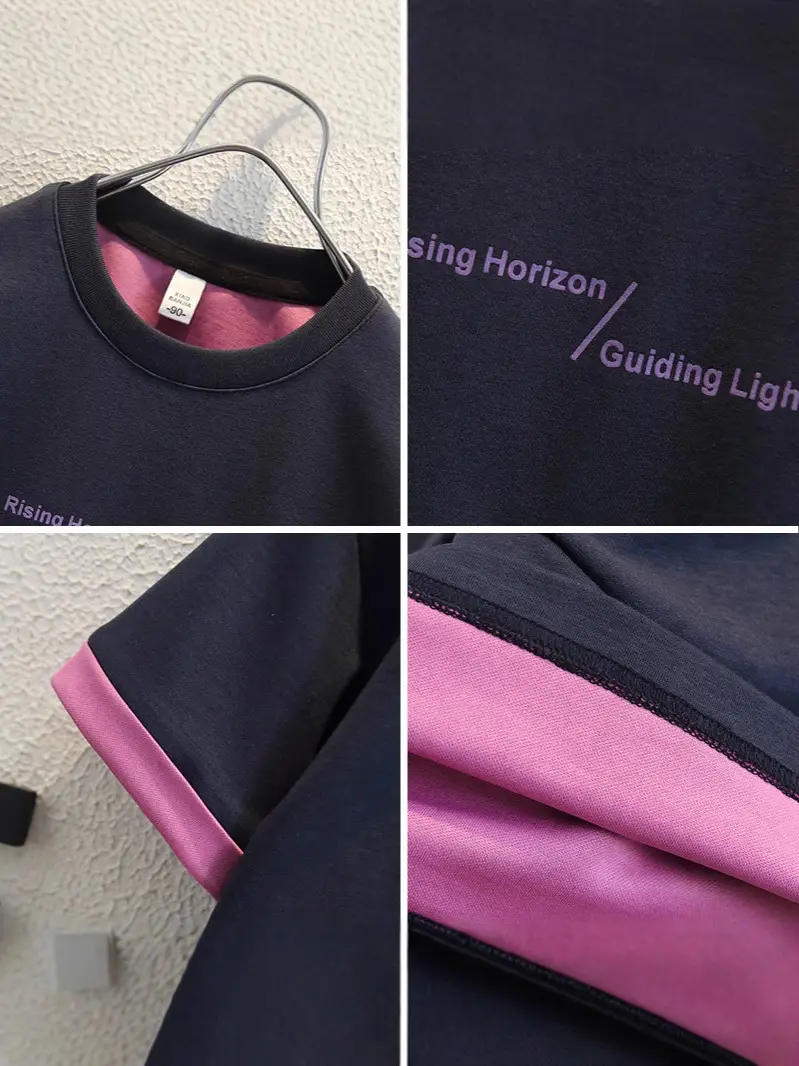 8176 Kids T-Shirt Navy Pink Sleeve Summer Wear - Image 5