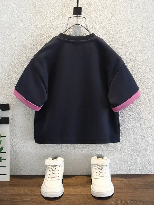8176 Kids T-Shirt Navy Pink Sleeve Summer Wear - Image 6
