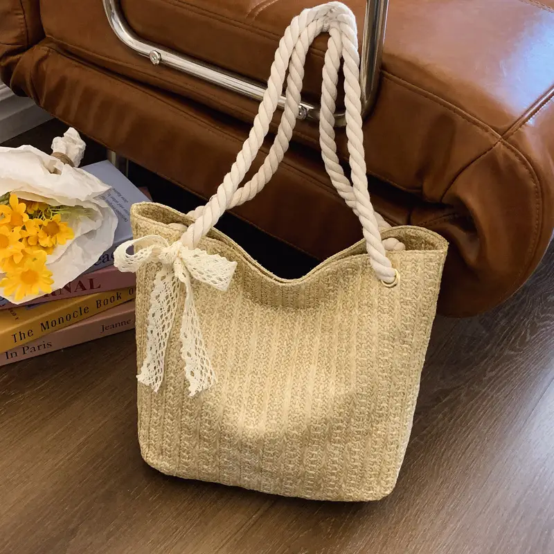 Straw Woven Shoulder Tote Bag Large Capacity Women - Image 4