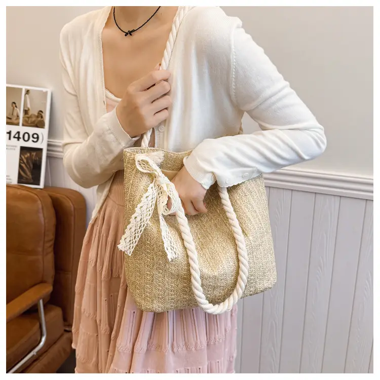 Straw Woven Shoulder Tote Bag Large Capacity Women — feature 18