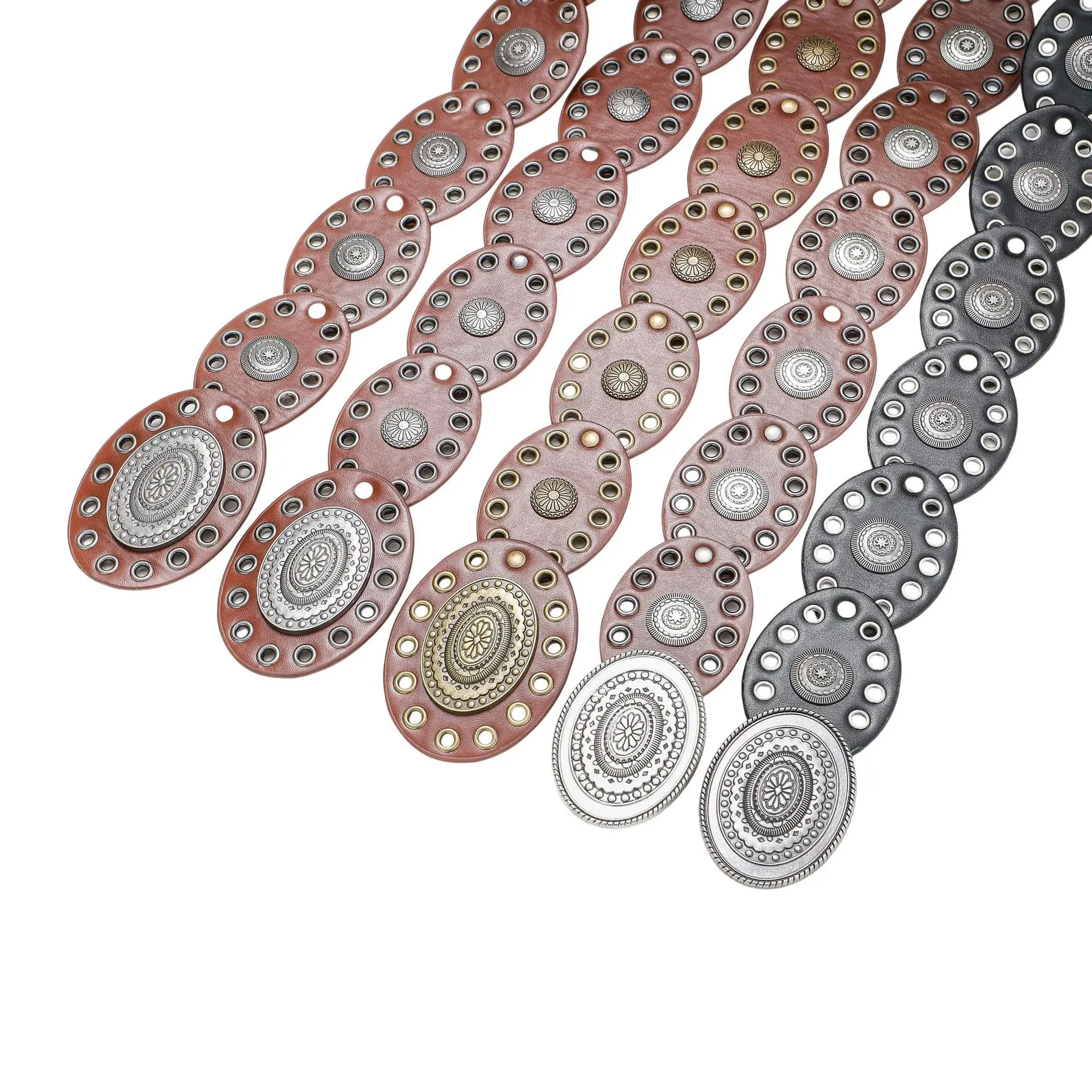 Cross-Border Women's Belt Decorative Belt European American Bohemian Oval Girdle