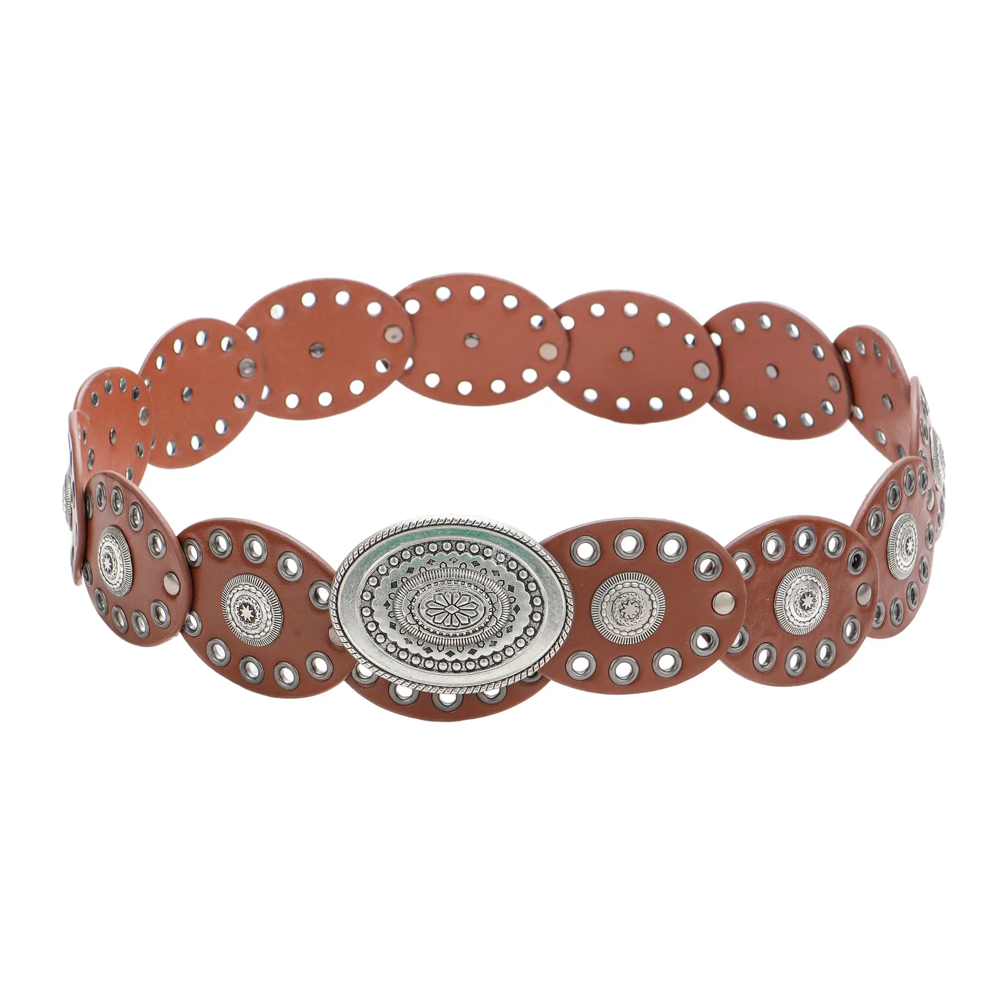Cross-Border Women's Belt Decorative Belt European American Bohemian Oval Girdle