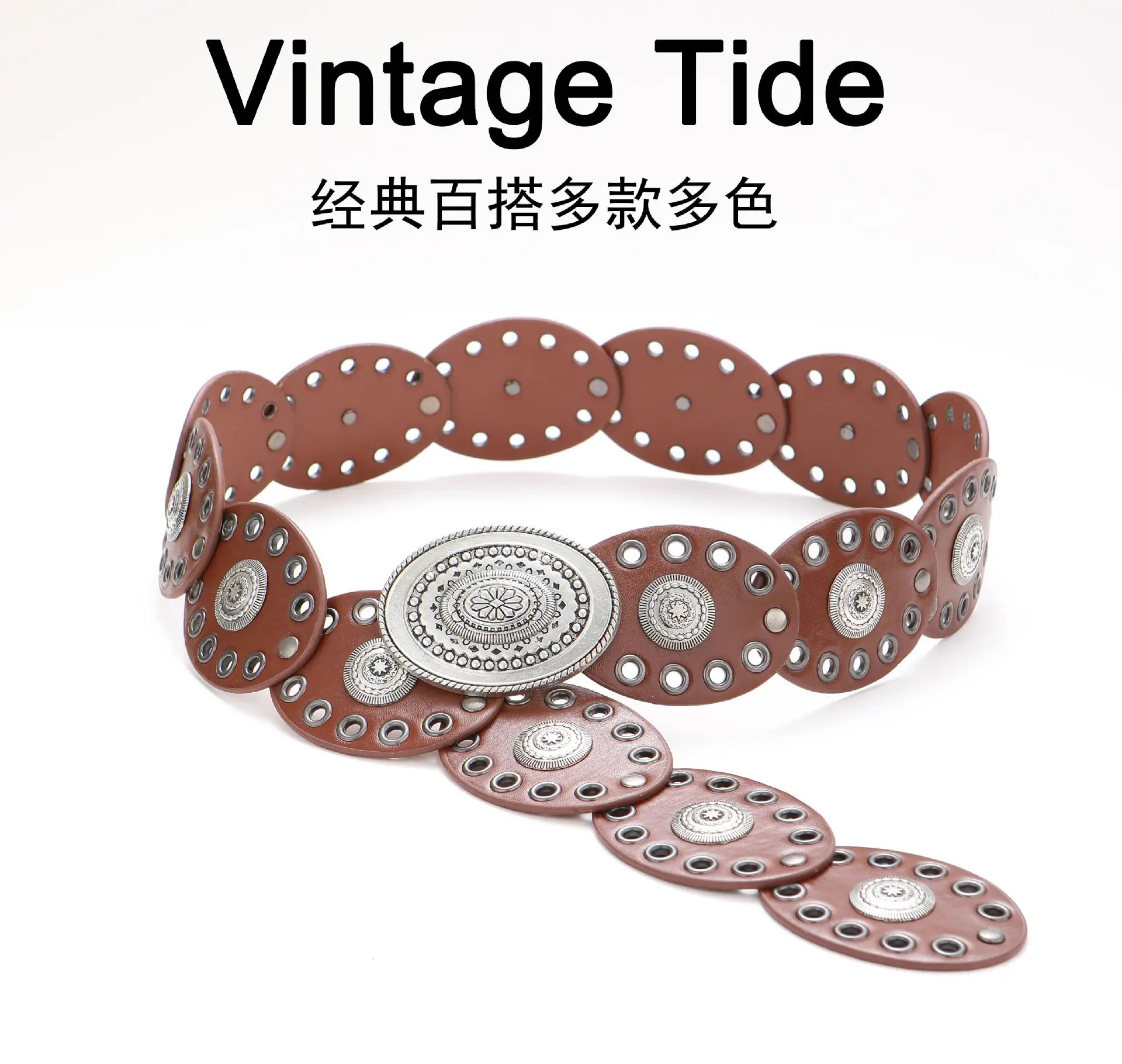 Cross-Border Women's Belt Decorative Belt European American Bohemian Oval Girdle — feature 5