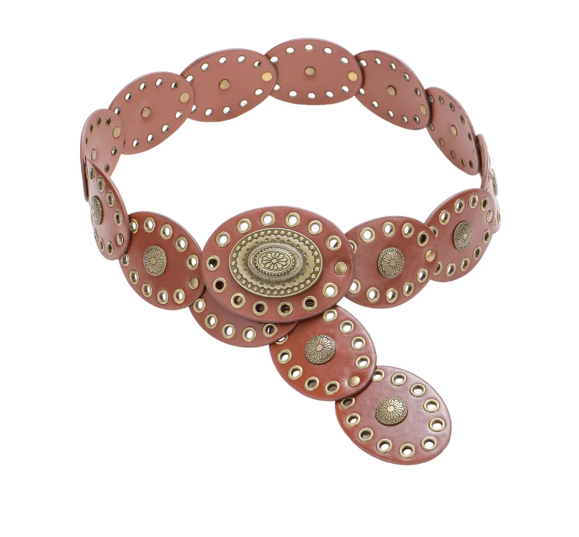 Cross-Border Women's Belt Decorative Belt European American Bohemian Oval Girdle — feature 7