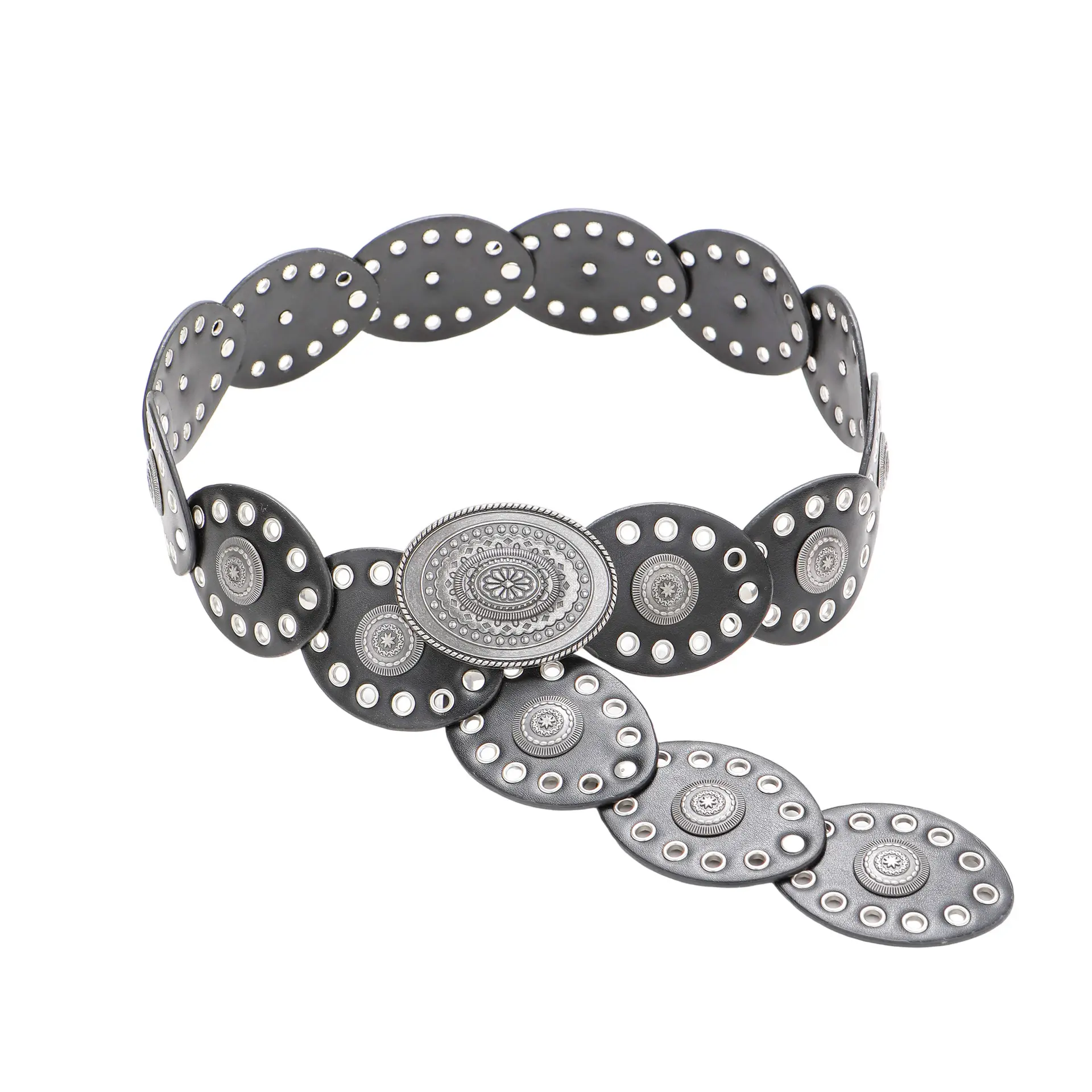 Cross-Border Women's Belt Decorative Belt European American Bohemian Oval Girdle