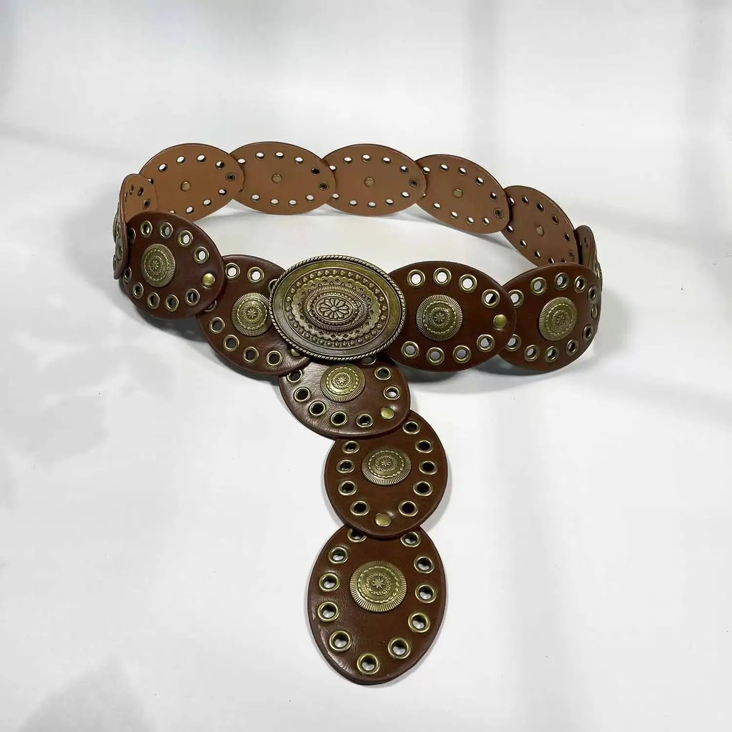 Cross-Border Women's Belt Decorative Belt European American Bohemian Oval Girdle